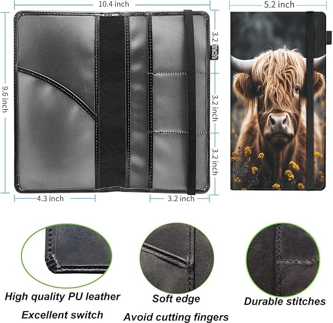 Car Registration and Insurance Holder,Leather Vehicle Glove Box Organizer Wallet for Document,Perfect for any Car,Truck,Motorcycle,Driver License,Trailer or Boat,Men & Women,Highland Cow Cattle