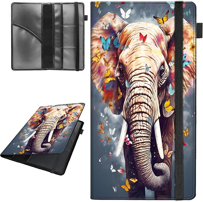 Car Registration and Insurance Holder,Leather Vehicle Glove Box Organizer Wallet for Document,Perfect for any Car,Truck,Motorcycle,Driver License,Trailer or Boat,Men & Women,Butterfly Elephant