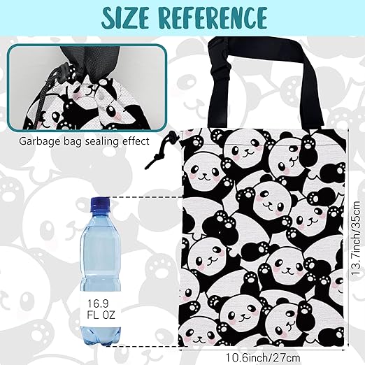 KXWQTRDD Car Garbage Bag Cute Black Panda Drawstring Car Trash Bag Hanging for Back Seat with Adjustable Buckle Canvas Vehicle Trash Can Easy-to-Install