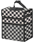 HORJONES Corduroy Car Trash Can with Lid and Mesh Pockets - Leakproof Organizer,Multipurpose Waterproof Garbage Can/Trash Bin for Car(Black and White Check-2 Gallons)