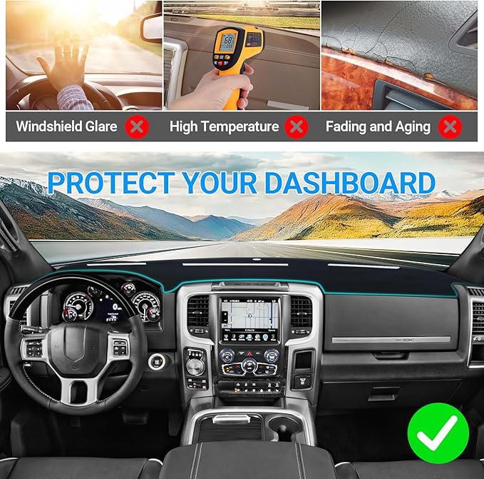 Dash Cover Mat Compatible with 2010 2011 2012 2013 2014 2015 2016 2017 2018 Dodge Ram 1500 2500 3500 Accessories Dashboard Cover Pad Carpet Dash Board Protector Sunshield Cover