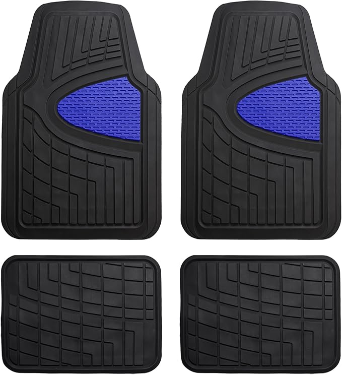 TLH Premium Tall Channel Rubber Car Trimmable Floor Mats - Heavy-Duty Blue Rubber Floor Mats, Universal Fit Full Set, Climaproof™ Floor Mats, Trimmable Floor Mats for Most Sedan, SUV, Truck