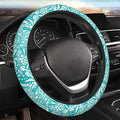 Hawaiian Teal Tribal Turtles Car Steering Wheel Cover for Women Men Stretch Cloth Anti-Slip Wrap Protector Case Fit Universal Auto Accessories Decor Sweat Absorption 14-15 Inch