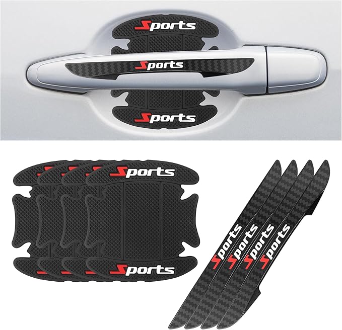 8PCS Car Door Handle Protectors,Stylish PVC Car Door Edge Protector with Sport Word Can Avoid Scratching,Universal Car Door Handle Cup Protector Suitable for Most Vehicle (Black)