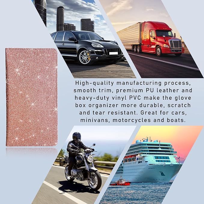 Ziciner Car Registration and Insurance Holder, Auto Card Document Glove Box Organizer with Magnetic Closure, Universal Vehicle Interior Accessories for Cars SUVs (Rose Golden-Large)