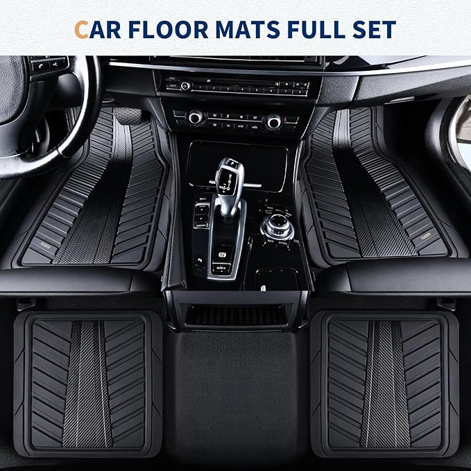 FLORICH Car Floor Mats, Heavy Duty Floor Mats for Cars, 4 Piece All-Weather Floor Mats with Anti-Slip Backing, Waterproof Universal Trim-to-Fit, Automotive Floor Mat for Cars SUV Trucks（Black）