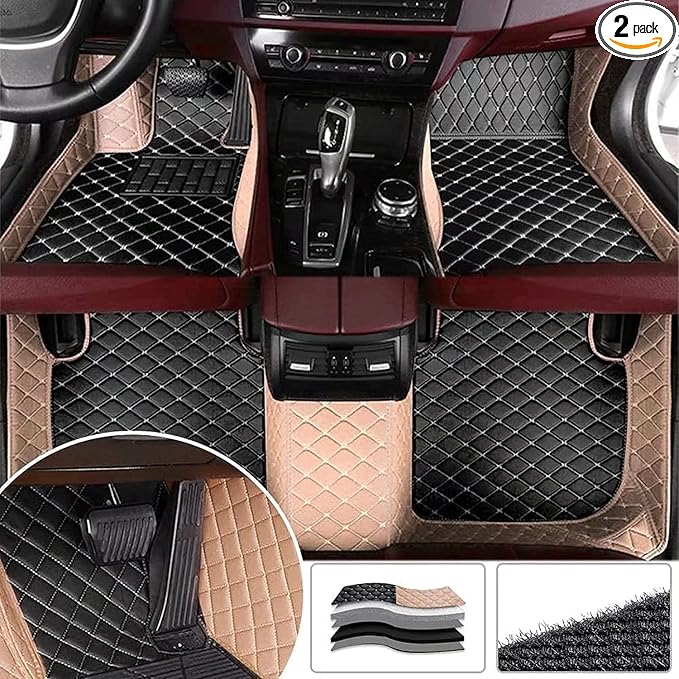 Custom Making Car Floor Mats Compatible with Audi BMW Mercedes-Benz Toyota Lexus Honda Infiniti Nissan Hyundai Kia All Models 2005-2026 (Black Beige and Beige)