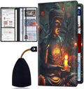Car Registration and Insurance Card Holder for Women Men, Waterproof PU Leather Glove Box Car Organizer with Magnetic Shut, Vehicle Document Holder for Driver License,Cards, Buddha Pattern
