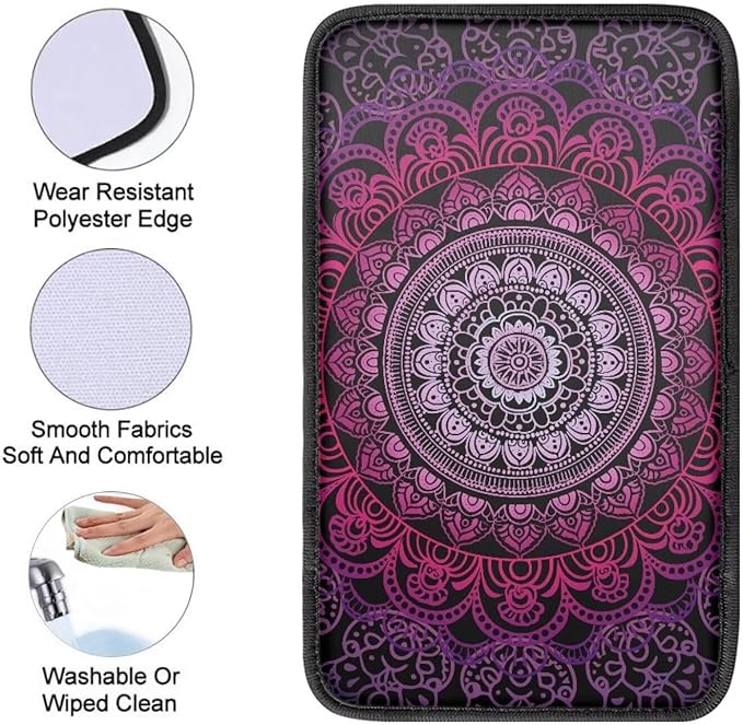 Purple Mandala Floral Car Center Console Cushion Pad Protect from Pet Claws Center Console Cover Easy to Install Armrest Cover Protec Universal Fit for Auto Truck Van SUV