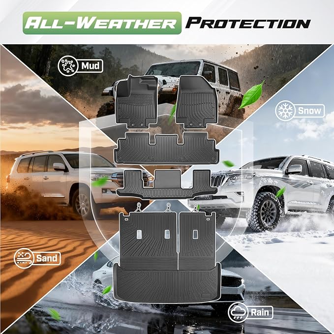 Cartist Floor Mats and Cargo Liner Fit for Nissan Pathfinder 7 Seats 2022-2026 All Weather TPE Floor Mat Pathfinder Accessories Heavy Duty Carpet Protection (Trunk Mat with Backrest Mat+Floor Mats)