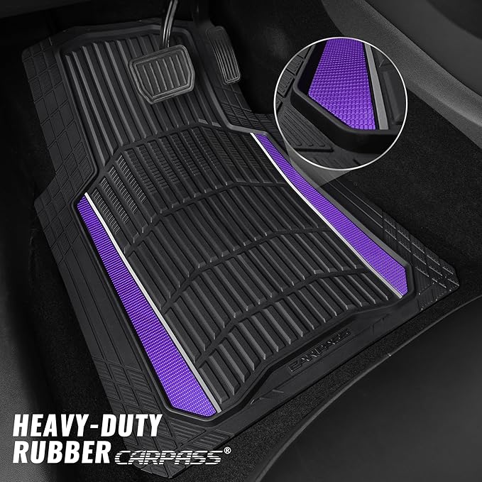 CAR PASS Heavy Rubber Car Floor Mats, Deep Waterproof Car Floor Mats All Weather, Aluminum Film Universal Trim to Fit for Cars SUV Trucks Sedans, Anti-Slip, Black Purple Metallic