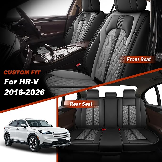 TTX LIGHTING Seat Covers Fit for Honda HRV/HR-V 2016-2026 Seat Covers Full Set Car Seat Covers Faux Leather Breathable Waterproof Car Seat Protector (5 Seats, Black&Grey)