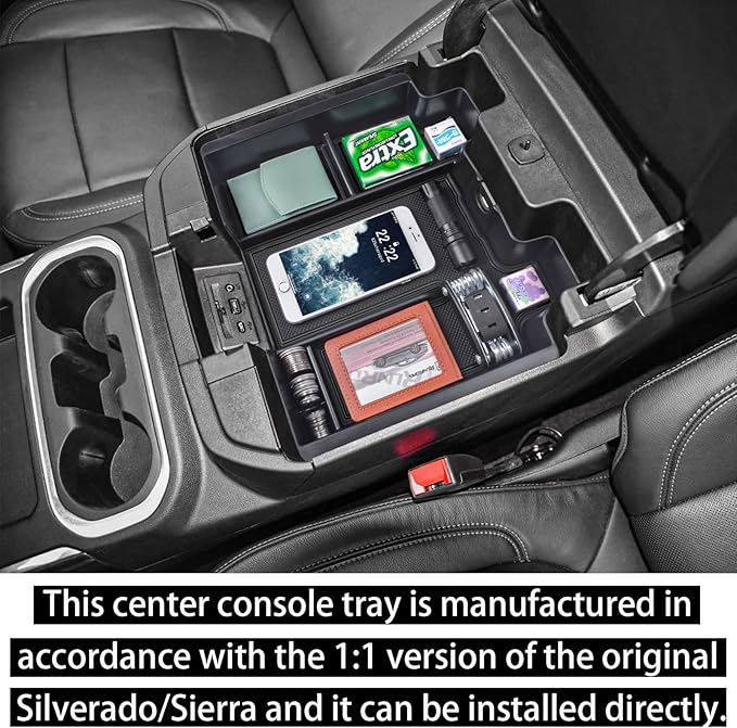 RUNROAD Center Console Organizer Tray Compatible with 2019-2022 Chevy Silverado 1500/GMC Sierra 1500 and 20-23 Silverado/Sierra 2500HD/3500HD Accessories, Full Console with Bucket Seats ONLY, Black