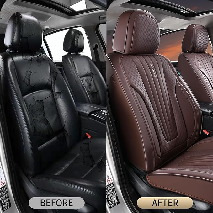 FLORICH Car Seat Covers, Premium Leatherette Car Seat Covers Front Seats, Waterproof Nappa Leather Seat Protectors, Breathable Car Seat Cushion for Most Sedans Cars SUV Trucks, Coffee