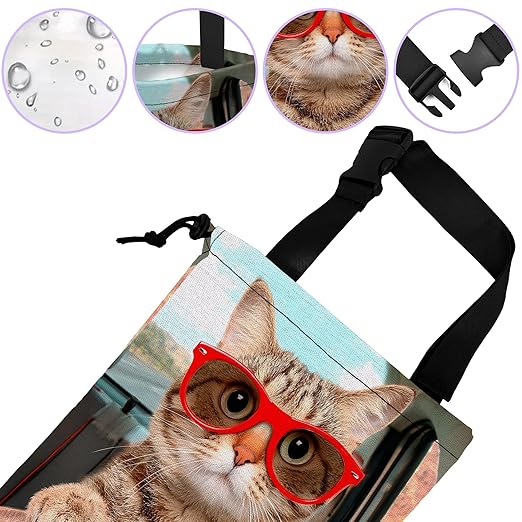 Car Trash Bag Cat Driving Car Car Garbage Bag Waterproof Car Trash Can for Back Seat with Adjustable Straps and Drawstring, Foldable Car Trash Bin for Car Accessories Vehicle Travelling Camping