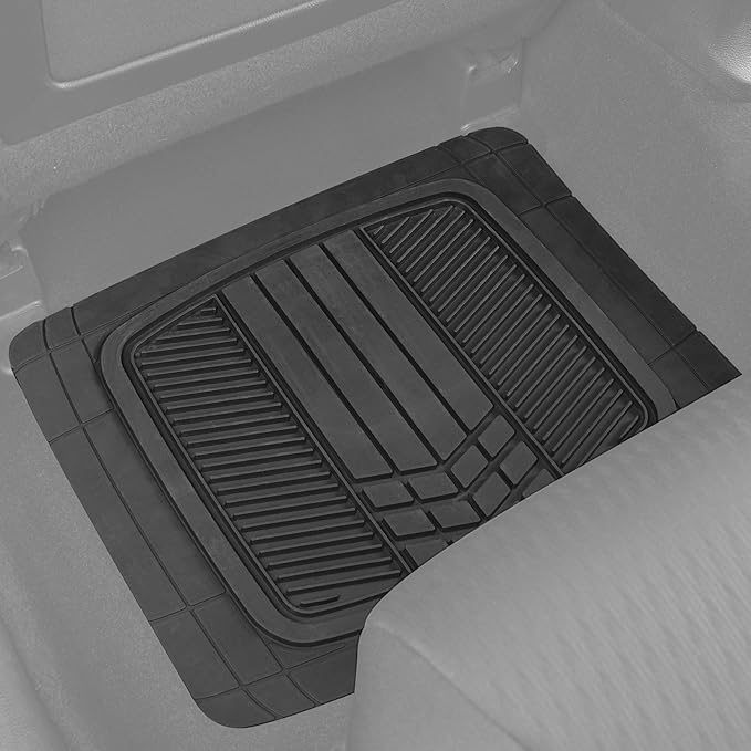 BDK Beige Heavy Duty Front & Rear Rubber Floor Mats Universal Liners for Car SUV Van & Truck, All Weather Protection with Anti-Slip Nibs, Fit Contours of Most Vehicles