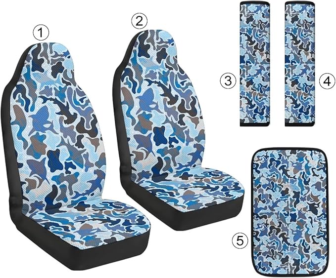 Oramclsy Camouflage Heavy Duty Car Seat Covers with Armrest Pad 2 Pack Seatbelt Pad Universal Fit Most Truck SUVs Van Vehicle