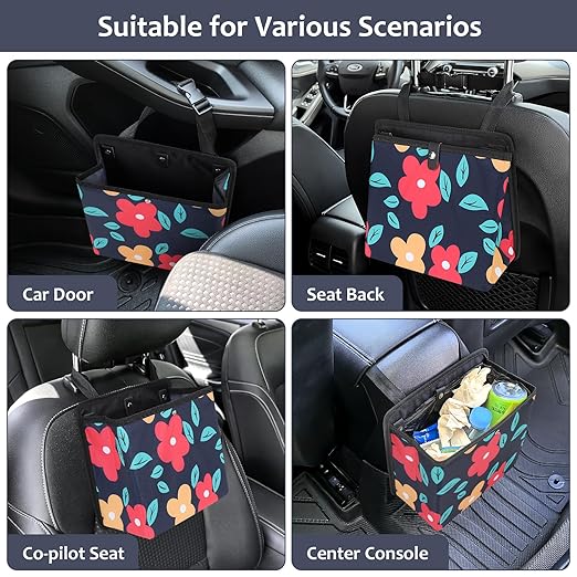 Accmor Car Trash Can with Pocket, Collapsible Vehicle Garbage Bin with 60 Pcs Trash Bags, Automotive Dustbin Seatback Hanging Litter Waste Basket Storage Container Organizer for SUV Vans Truck Sedan