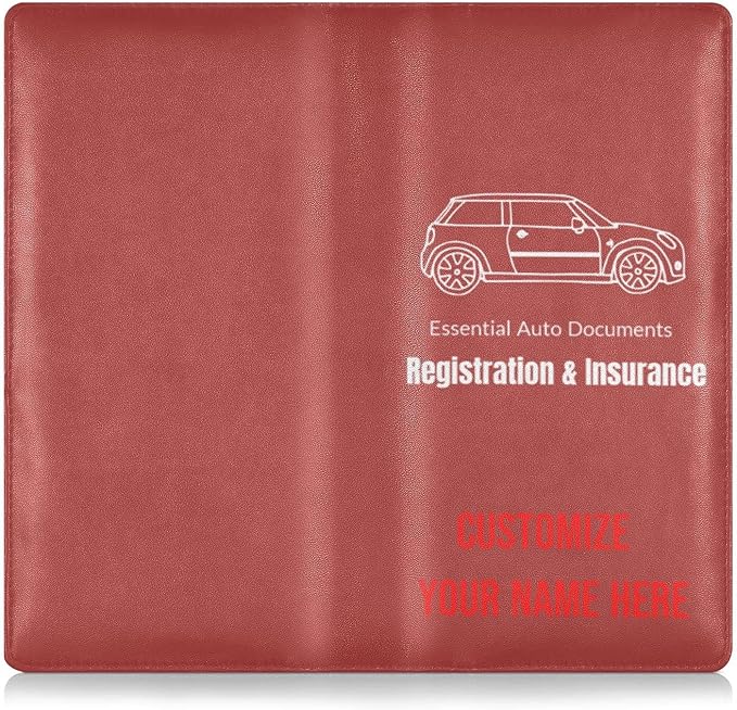 Custom Car Registration and Insurance Card Holder Personalized Leather Glove Box Organize Men Women Wallet Accessories Case for Cards, Essential Document Driver License Red Brown