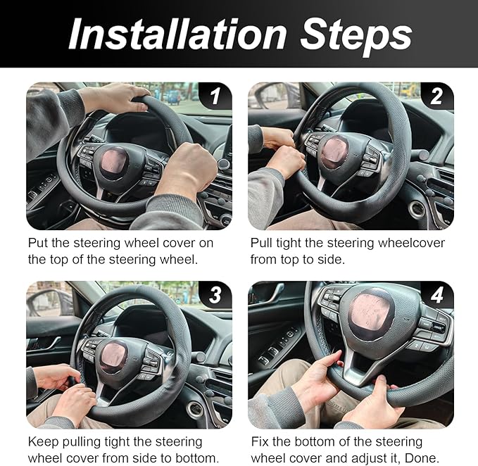 Steering Wheel Cover for Honda Civic Accord CR-V, 14.5"-15" Non-Slip Breathable Microfiber Leather Car Steering Wheel Cover (Black)