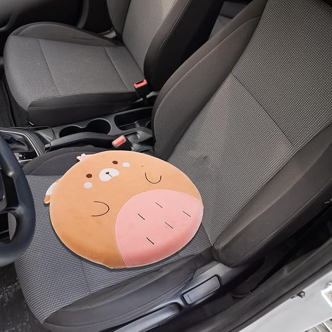 Memory Foam Car Seat Cushion and Lumbar Support Pillow, Non-Slip Back Support for Office Chair, Wheelchair, and Driving Comfort, Small Bear Design, Ergonomic Long Sitting Pad