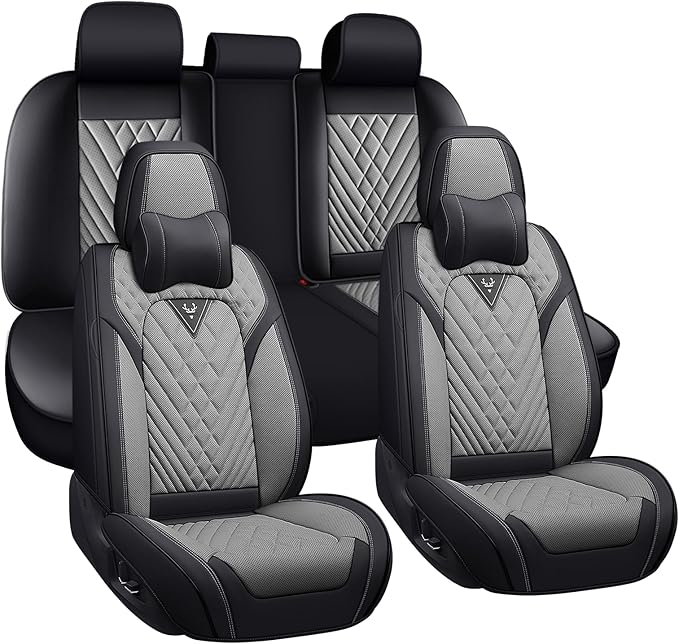 BYXN Car Seat Covers for Jeep Wrangler 2000-2026,Breathable Nappa Leather Car Seat Protector,Full Seat Cover with Pillow Automotive Seat Cushion with Airbag Compatible(5 Seats,Black-Gray)
