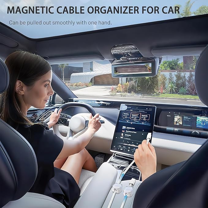 6 Pack Magnetic Cord Organizer & Cable Clips - Adjustable Under Desk Cable Management, Adhesive Wire Holder for Home, Office, Phone, Car, Wall, and Nightstand (Mint Green)