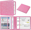 DMLuna Car Registration and Insurance Holder, Folio Leather Vehicle Card Document Glove Box Organizer, Auto Truck Compartment Accessories for Essential Information, Driver License Cards, Glitter Pink