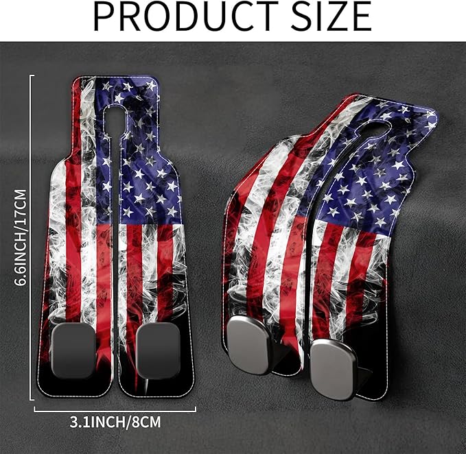 AEWNUNK Car Headrest Purse Hanger Vintage National America Flag 1 Pack Bag Purse Holder for Car Premium Leather Double Metal Hook for Handbags, Grocery Bags and Phones