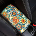 Horeset Retro Flower Non-Slip Car Armrest Cover Cushion Universal Fit Silver Automobile Center Console Pad Decor Protector