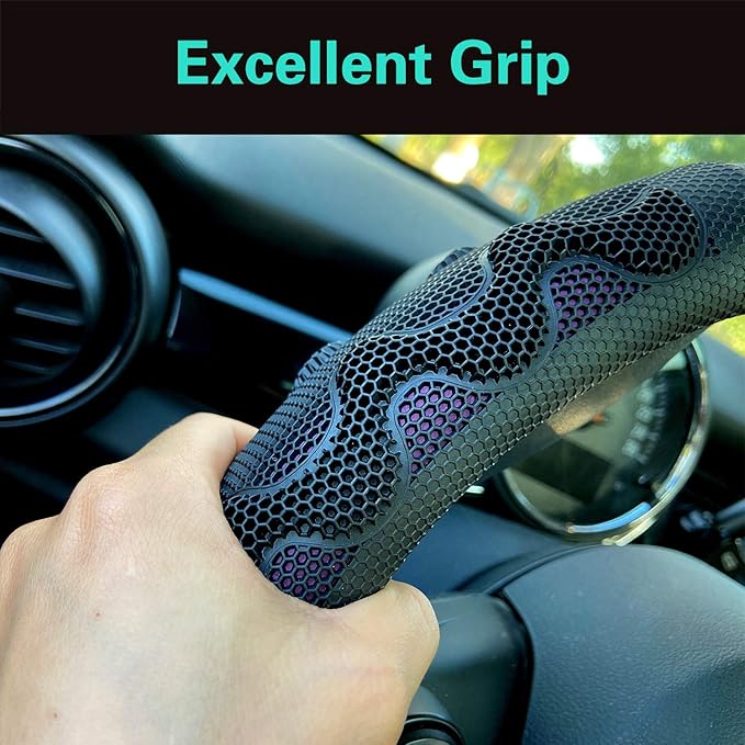 PINCTROT D Shaped 14 Inch Small Sized Steering Wheel Cover Great Grip with 3D Honeycomb Anti-Slip Design, Flat Bottom 14 Inch (Purple)