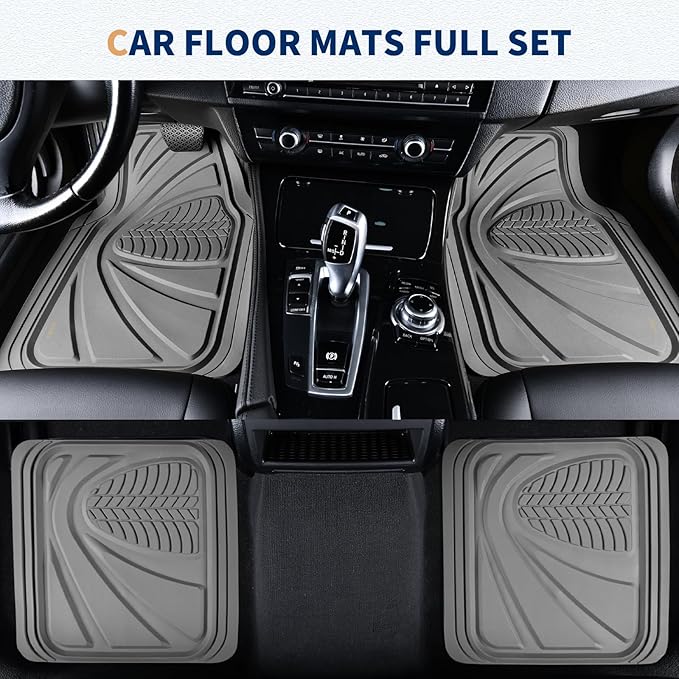 FLORICH Car Floor Mats, Waterproof Universal Heavy-Duty 4 Pieces Rubber Floor Mats for Cars, Full Set Car Mats with Anti-Slip Backing Fit for Most SUV, Vans,Trucks, Sedan(Grey)