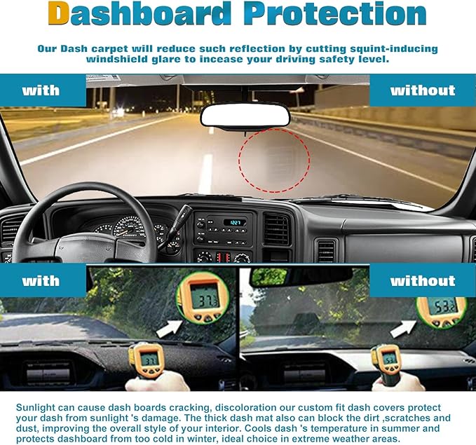 x xotic tech Dashboard Cover Mat Custom Fit Dash Board Non-Slip Carpet Pad Compatible with Chevrolet Silverado Avalanche Tahoe Suburban or GMC Sierra Yukon XL Pickup 1999-2006 (Black)