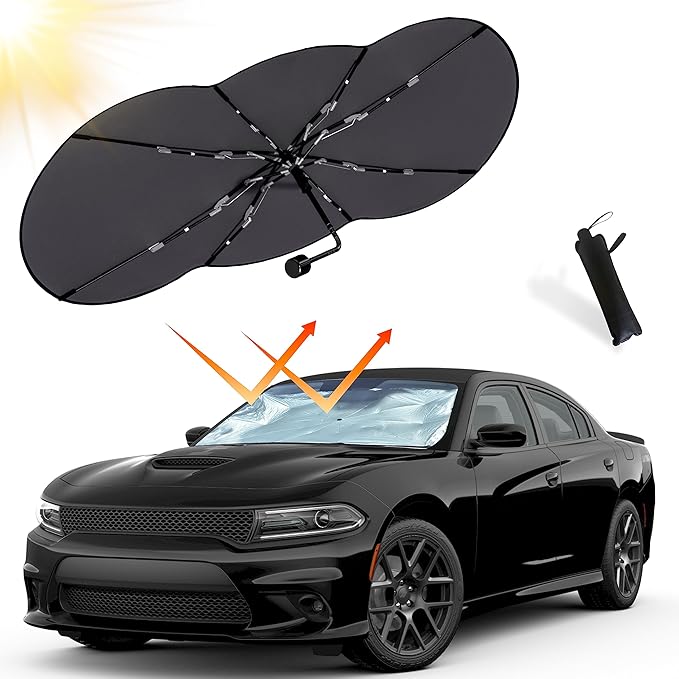 EcoNour Umbrella Windshield Sunshade for Car | Bendable Sun Visor for UV & Interior Protection | Foldable Front Window Sunshade Suitable for Sedan and SUV | Sun Blocker for Car | X-Large (57" x32")