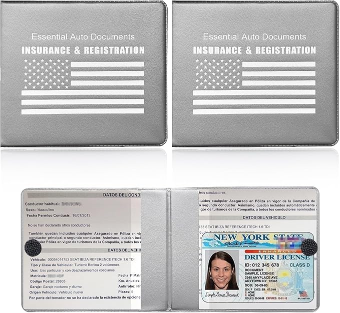 Ziciner Car Registration Insurance Holder, 2Pack Essential Auto Card Document Glove Box Organizer with Touch Fastener, Vehicle Interior Accessories Perfect for Most Car, Truck, SUV (Gray/White Flag)