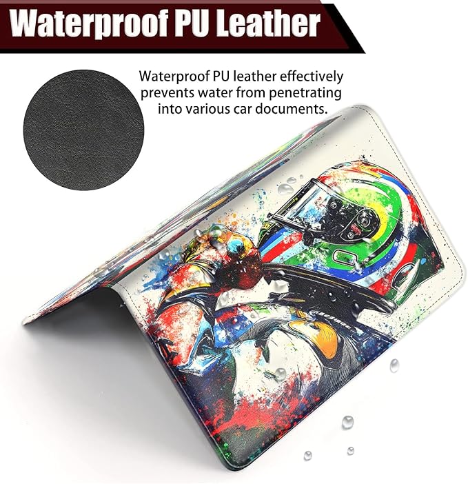 Car Document Holder with Magnetic Shut, Car Registration and Insurance Card Holder, Vehicle Glove Box Organizer Documents, Driver License, Auto Paperwork Organizer Wallet, Colorful Helmet Racing