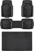 Amazon Basics 4-Piece Heavy Duty Anti-Slip PVC Floor Mats with Cargo Liner, Waterproof Trim To Fit Car Mats, Easy to Clean, Black