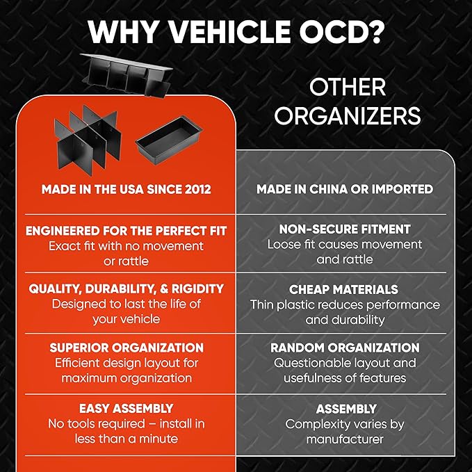 Vehicle OCD - Center Console Divider, Tray, and Glove Box Organizer for Toyota Tacoma (2005-2015) - Made in USA - SLX500