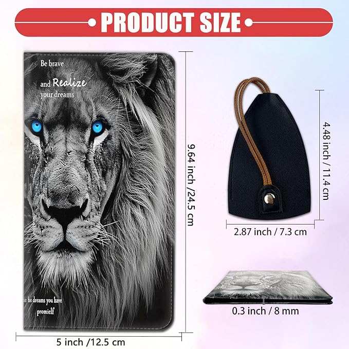 SOTWONSO Car Registration Holder, Waterproof PU Leather Vehicle Card Document Glove Box Organizer, Women Interior Auto Accessories Case for Cards, Driver License Car Insurance Holder, Lion Pattern