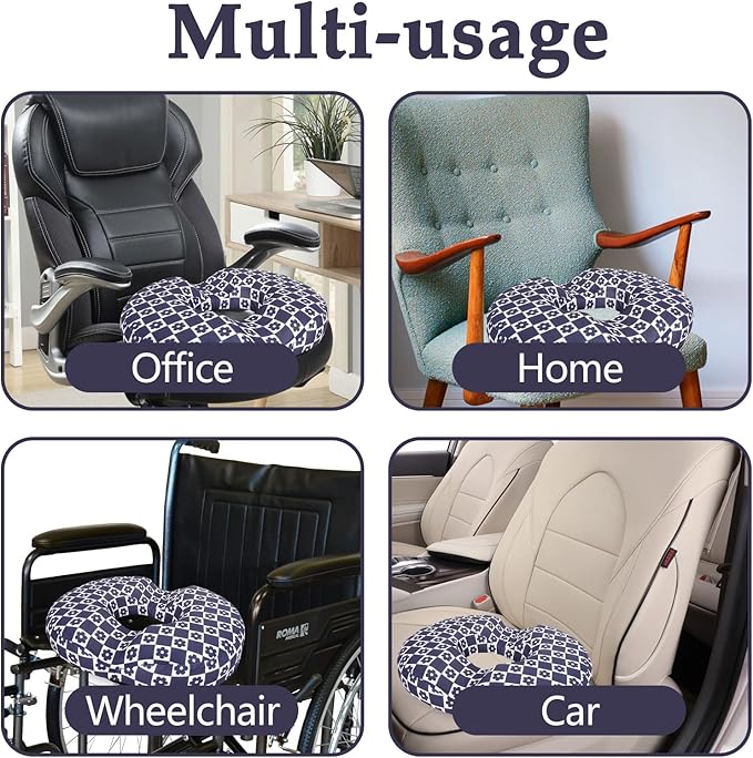 Donut Pillow for Hemorrhoids Seat Cushion for Tailbone Pain Relief - Daisy Buffalo Plaid Home Office Chair Cushion for Long Sitting Work - Memory Foam Car Seat Cushions for Driving Butt Pain Pressure