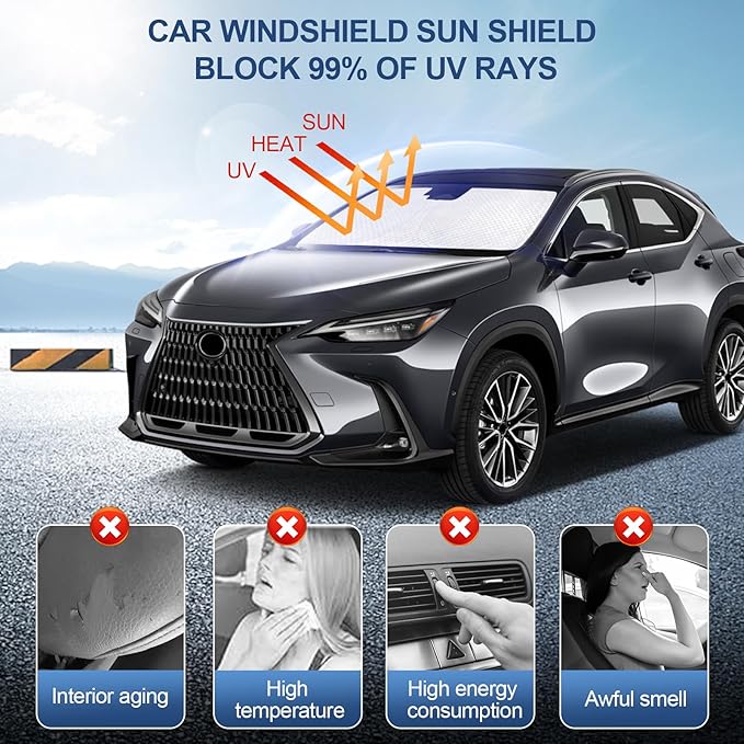 KMF Windshield Sun Shade for Lexus NX 2022-2024 2025 with 310T Foldable Car Sun Shade,Custom Fit Sunshade for Front Window Sun Visor Protector Interiors Block UV Rays Accessories
