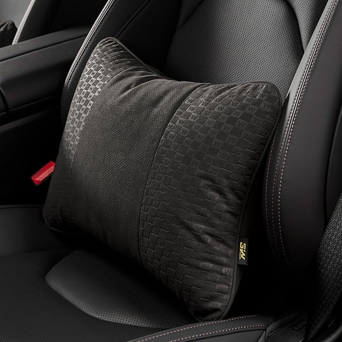 3W Lumbar Pillow for Car, Bid-Fleece Filling, Breathable & Washable Suede Cover, Support for Car Seat Cushion, Lower Back Support Fits Most Cars(Black)