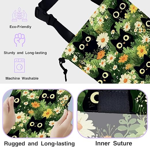 Car Trash Bag Black Cat Among Flowers Car Trash Bin Leakproof Waterproof Car Trash Can for Back Seat, Foldable Car Garbage Bag with Adjustable Straps and Drawstring for Car Accessories