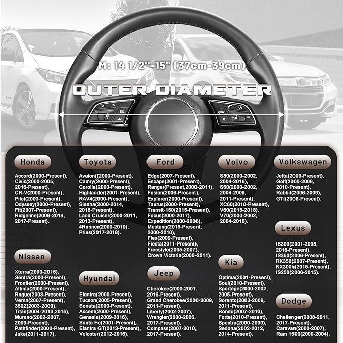 SEG Direct Steering Wheel Cover for 14.5-15 inch Wheels, Breathable PU Leather with Perforated Sides, Anti-Slip Grip, Universal Fit for Cars & SUVs, Black and Brown