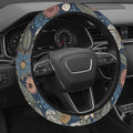 Cute Steering Wheel Cover for Women, Machine Washable Universal 14.5-15.5 inch Non-Slip Grip All Weather Use (Retro Floral Blue)