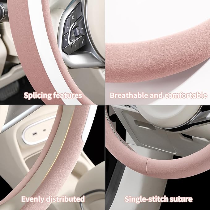 Steering Wheel Cover, Universal 15 inch, Faux Leather Steering Wheel Protector, Anti-Slip, Breathable & Heating-Compatible for Cars Trucks SUVs Vans