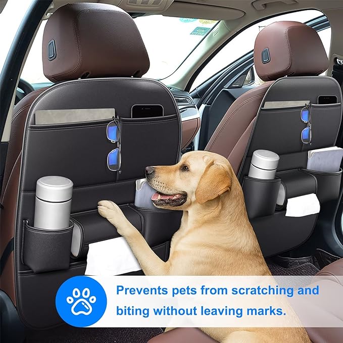 Ahsrnl Back Seat Protector 2 Pack Fit for Subaru Crosstrek Car Kick Mats with Cup and Tissue Storage with Storage Organizer Waterproof Dirt Proof Faux Leather Auto Accessories for Kids(1 Pair Black)