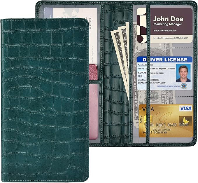 Car Registration and Insurance Holder, Teal Green Vehicle Glove Box Car Organizer with Magnetic Closure for Documents, Cards, License Car Organization, 1 Pack