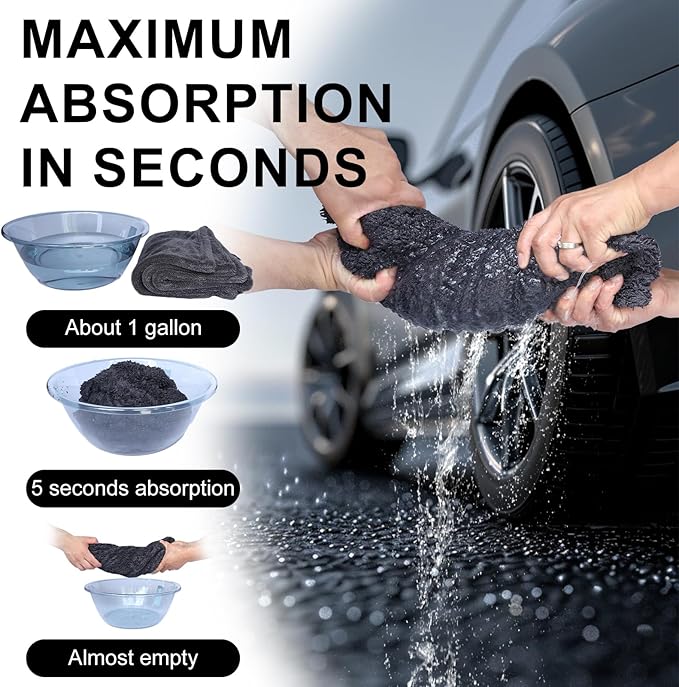 Singrune 2 Pack XL Car Drying Towel – 1300GSM Ultra Absorbent Microfiber, 24"x36" Large Size, Twisted Loop, Lint-Free & Streak-Free for Auto Detailing, Car, SUV, Truck (Gray-Gray)