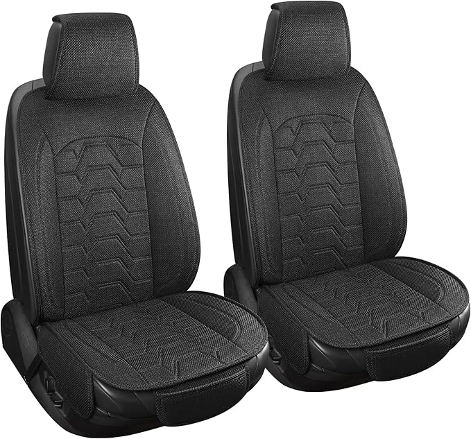 hoozoom Linen car Seat Covers Breathable Cloth Fabric Seat Protector Front seat Covers Universal Fit for 95% Automotive, Car, Van, SUV, Trucks（Black，2PCS）